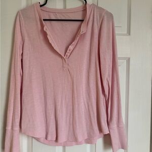 Pink Henley Long Sleeve Women's Top